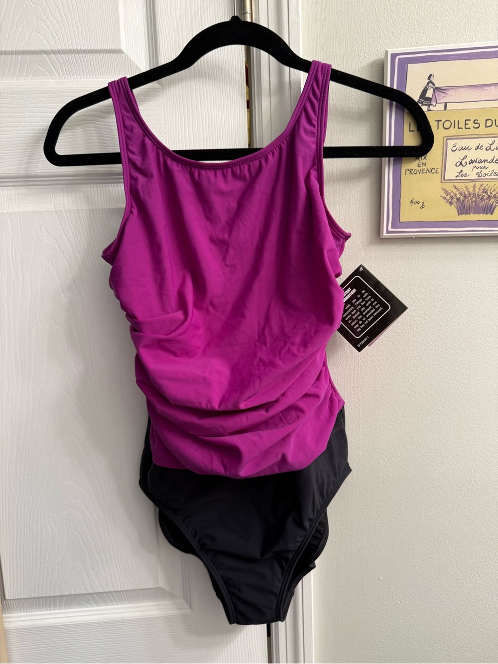 Shape FX Magenta and Black Ruched One-Piece Swimsuit